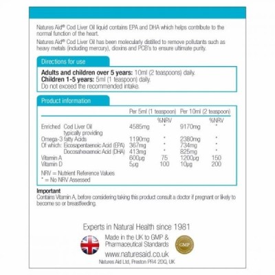 Natures Aid Cod Liver Oil Liquid (with Vitamin A & D) 464ml