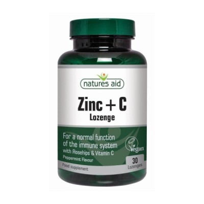 Natures Aid Zinc Lozenge (Peppermint) with Rosehip + Vitamin C 30 Lozenges