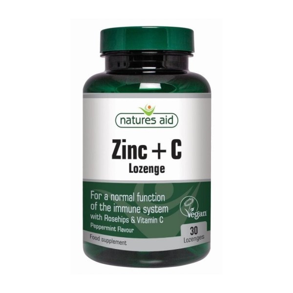 Natures Aid Zinc Lozenge (Peppermint) with Rosehip + Vitamin C 30 Lozenges