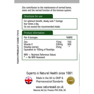 Natures Aid Zinc Lozenge (Peppermint) with Rosehip + Vitamin C 30 Lozenges