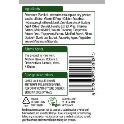 Natures Aid Zinc Lozenge (Peppermint) with Rosehip + Vitamin C 30 Lozenges