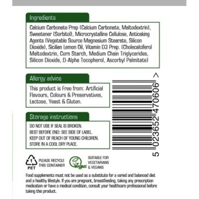 Natures Aid Calcium (Chewable) 400mg (with Vitamin D3) 60 Tablets