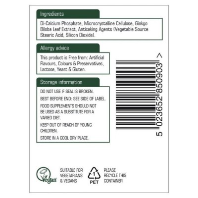 Natures Aid Ginkgo Biloba 120mg (6000mg equiv) 90 Tablets