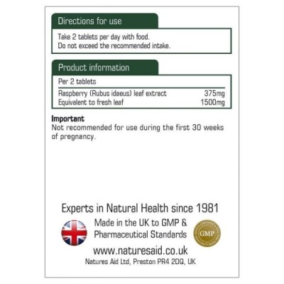 Natures Aid Raspberry Leaf 375mg (750mg equiv) 60 Tablets