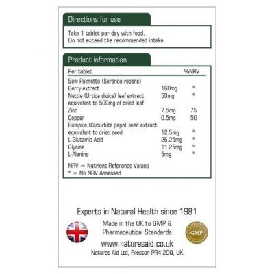Natures Aid Saw Palmetto Complex with Nettle Zinc & Amino Acids 60 Tablets
