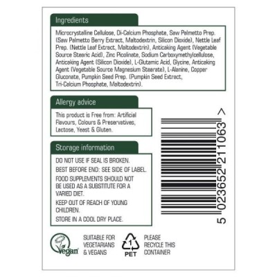 Natures Aid Saw Palmetto Complex with Nettle Zinc & Amino Acids 60 Tablets