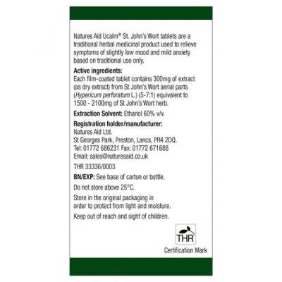 Natures Aid UCalm 300mg (Equivalent 1500mg-2100mg of St Johns Wort Herb) 60 Tablets
