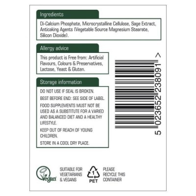 Natures Aid Sage Leaf 50mg (500mg equiv) 90 Tablets