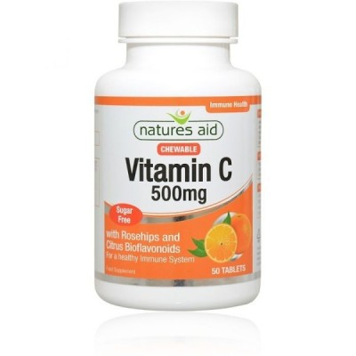 Natures Aid Vitamin C 500mg Sugar Free Chewable (with Rosehips & Citrus Bioflavonoids) 50 Tablets