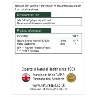 Natures Aid Vitamin E 200iu Natural Form 60 Softgels