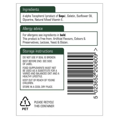Natures Aid Vitamin E 200iu Natural Form 60 Softgels