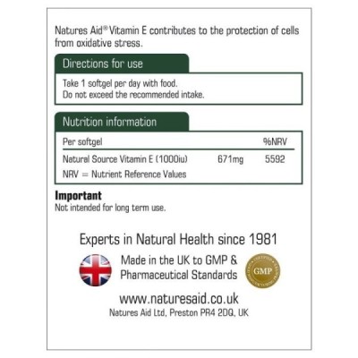 Natures Aid Vitamin E 1000iu Natural Form 30 Softgels
