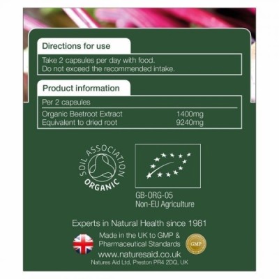 Natures Aid Organic Beetroot 4620mg 60 Vcaps