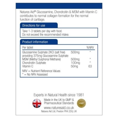 Natures Aid Glucosamine 500mg MSM 500mg + Chondroitin 100mg (with Vit C) 90 Tablets