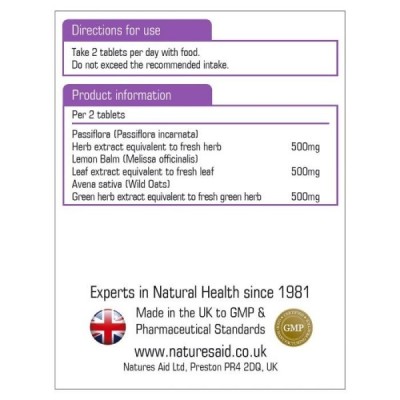Natures Aid Passiflora Lemon Balm & Avena Sativa 60 Tablets