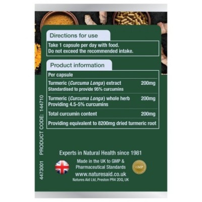 Natures Aid Turmeric 8200mg (High Potency) 30 Capsules