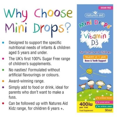 Natures Aid Vitamin D3 400iu Mini Drops for infants & children 50ml