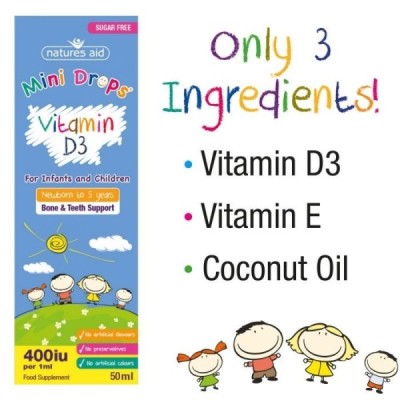 Natures Aid Vitamin D3 400iu Mini Drops for infants & children 50ml