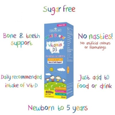 Natures Aid Vitamin D3 400iu Mini Drops for infants & children 50ml