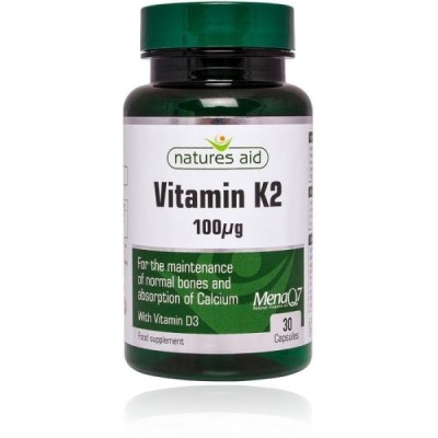 Natures Aid Vitamin K2 (100ug) MenaQ7 (with Vitamin D3) 30 Vcaps