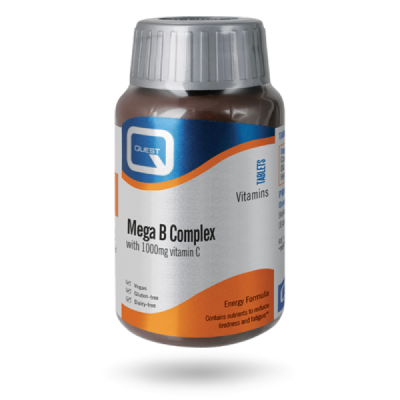 Buy Quest Mega B Complex (+1000mg Vitamin C) 60 Tablets online from Mulberry Bush Wholefoods. UK Supplier of Vitamins Minerals H