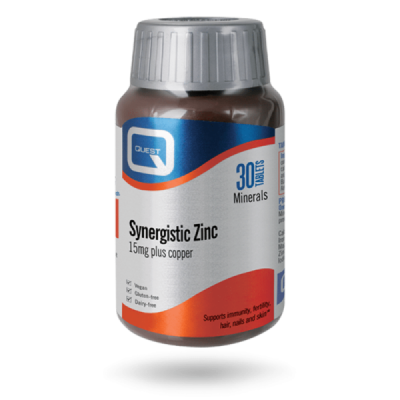 Buy Quest Synergistic Zinc 30 Tablets online from Mulberry Bush Wholefoods. UK Supplier of Vitamins Minerals Herbal & Holistic S