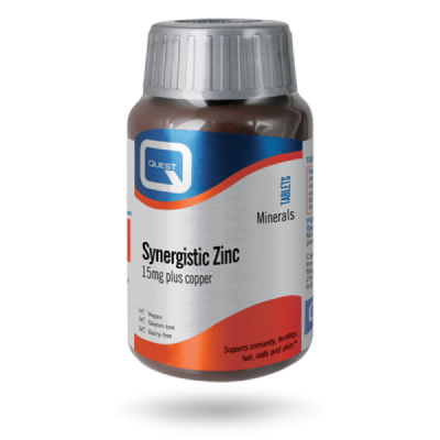 Buy Quest Synergistic Zinc 90 Tablets online from Mulberry Bush Wholefoods. UK Supplier of Vitamins Minerals Herbal & Holistic S