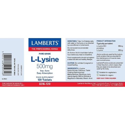 Buy Lamberts L-Lysine 500mg 120s Vitamins Minerals & Amino Acids Online − UK Supplier