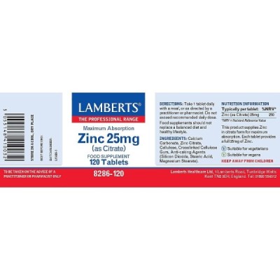 Buy Lamberts Zinc 25mg 120s Vitamins Minerals & Amino Acids; Immunity; Daily Wellbeing Online − UK Supplier