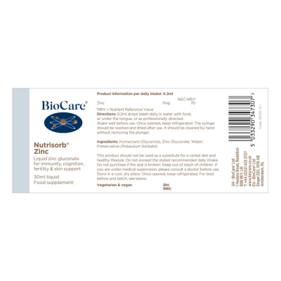 Biocare Nutrisorb Liquid Zinc Plus Ascorbate 30ml Liquid