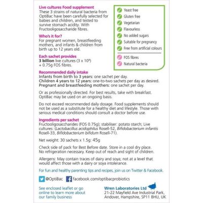 Buy Optibac Probiotics For Babies & Children 10 sachets from Mulberry Wholefoods online UK Supplier.
