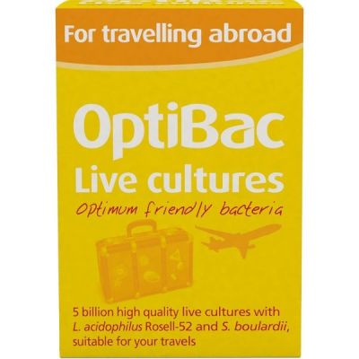 Buy Optibac Probiotics For Travelling Abroad 20 veg capsules from Mulberry Wholefoods online UK Supplier.