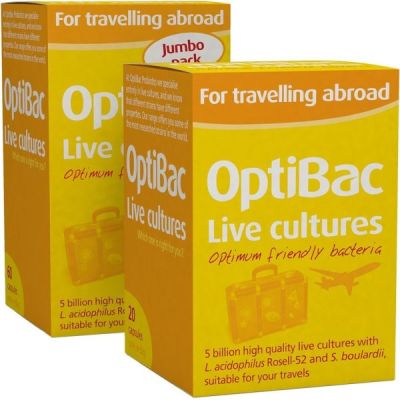 Buy Optibac Probiotics For Travelling Abroad 20 veg capsules from Mulberry Wholefoods online UK Supplier.