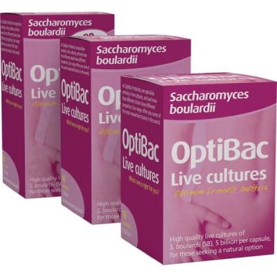 Buy Optibac Probiotics Saccharomyces Boulardii (Bowel Calm) 40 veg capsules from Mulberry Wholefoods online UK Supplier.