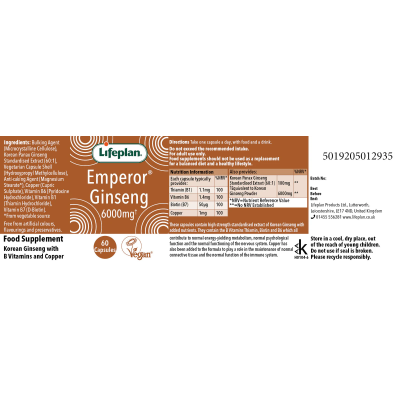 Buy Lifeplan Emperor Ginseng V 60 6000mg cap Herbal Remedies; Energy & Vitality; Immunity; Herbal Remedies Online − UK Supplier