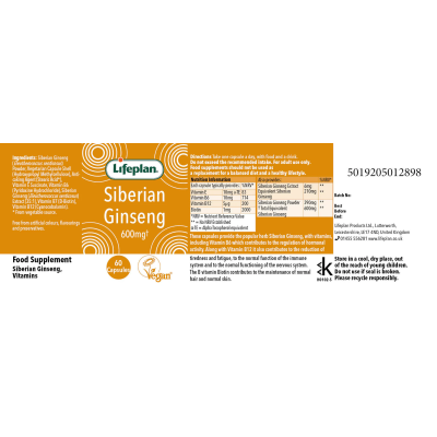 Buy Lifeplan Siberian Ginseng 60 600mg caps Herbal Remedies; Energy & Vitality; Immunity; Herbal Remedies Online − UK Supplier