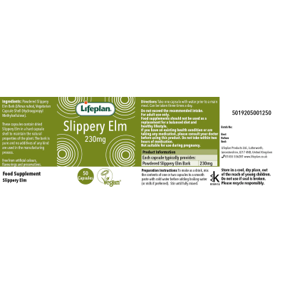Buy Lifeplan Slippery Elm 230mg 50 (vegicaps) Herbal Remedies; Digestive Health Online − UK Supplier