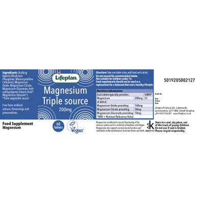 Buy Lifeplan Triple Source Magnesium 60 200mg Vitamins Minerals & Amino Acids; Bone Muscle & Joints; Pain Relief Online − UK Sup