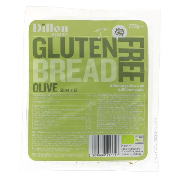 Dillon Organic Gluten Free Olive Bread 275g