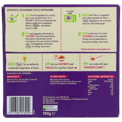 Pataks Pappadums Plain 100g