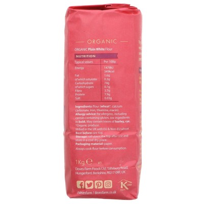 Buy Doves Farm Organic Plain White Flour 1kg Flours & Bread Mixes Online − UK Supplier