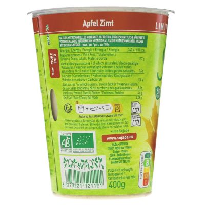 Sojade Organic Soya Yogurt - Apple & Cinnamon 400g