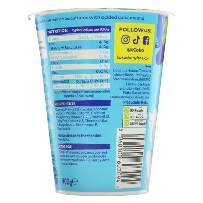 Koko Plain Coconut Yoghurt 400g