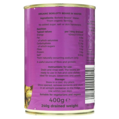 Buy Suma Wholefoods Organic Borlotti Beans 400g Beans & Pulses - Canned Online − UK Supplier