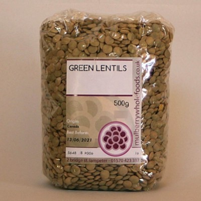Buy Mulberry Bush Wholefoods Green Lentils 500g Dried Beans & Pulses Online − UK Supplier