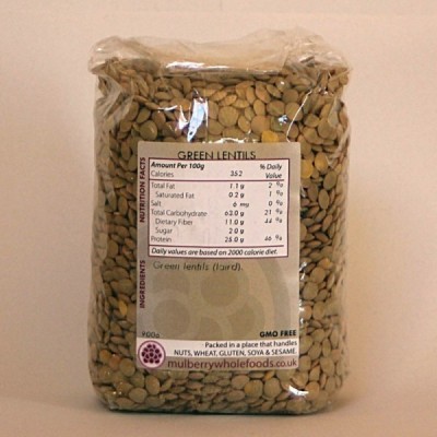 Buy Mulberry Bush Wholefoods Green Lentils 500g Dried Beans & Pulses Online − UK Supplier