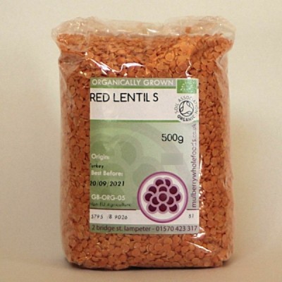 Buy Mulberry Bush Wholefoods Organic Red Lentils 500g Dried Beans & Pulses Online − UK Supplier