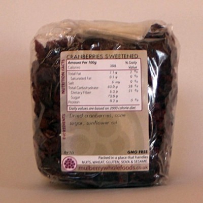 Buy Mulberry Bush Wholefoods Cranberries Sweetened 250g Dried Fruit Online − UK Supplier