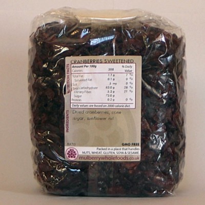 Buy Mulberry Bush Wholefoods Cranberries Sweetened 500g Dried Fruit Online − UK Supplier