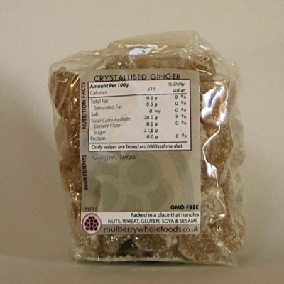 Buy Mulberry Bush Wholefoods Crystallised Ginger 250g Dried Fruit Online − UK Supplier